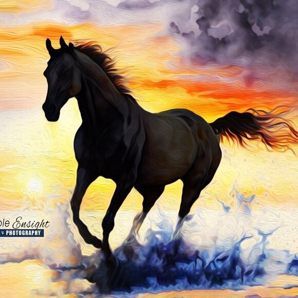 8x10 Horse Galloping On‎ The Beach Sunset Watercolor Oil Painting Print - Picture 5 of 6